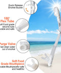 Close-up of Panoramic 3 Window Snorkel Mask Set for Adults Pro Grade Anti Fog Anti Leak Dry Top Diving Gear with silicone mouthpiece