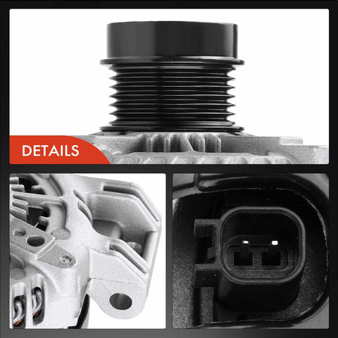 Detailed view of Alternator For Chrysler 300, Dodge Challenger, Charger, Durango, Grand Cherokee And Ram 1500 3.6L V6 12V 180A CW 6 Groove Clutch Pulley Replacement 4801778AF Fitment 2011 To 2021