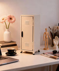 Amp Up Your Desk Setup With This Super Cute Mini Metal Locker Set Of Two Compact Desktop Money Safe With Lock Keys Premium Gloss Stash Box For Cash Jewelry Snacks Light Pink And Yellow on a desk.