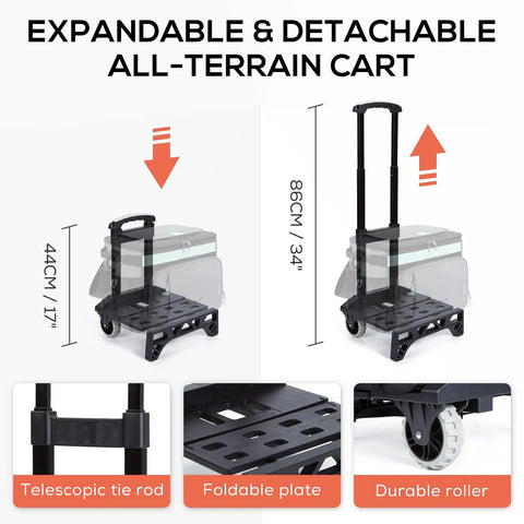 Expandable detachable all-terrain cart for 50 Can Collapsible Rolling Cooler With Wheels And All Terrain Cart, Leakproof Insulated Soft Bag.