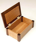 Open wooden box showing 8 Pack Brass Jewelry Box Hinges 1 Inch Gold Mini Hinges For DIY Craft Projects With Mounting Screws Ideal For Small Wooden Boxes Jewelry Chests Drawers Doors Closets on lid
