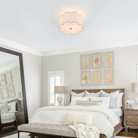 Semi Flush Mount Ceiling Light Fixture With Cream White Fabric Drum Shade Modern Close To Ceiling Lamp Dimmable Three Light Fixture For Nursery Kid Friendly Kids Room Bedroom Kitchen Hallway And Entryway