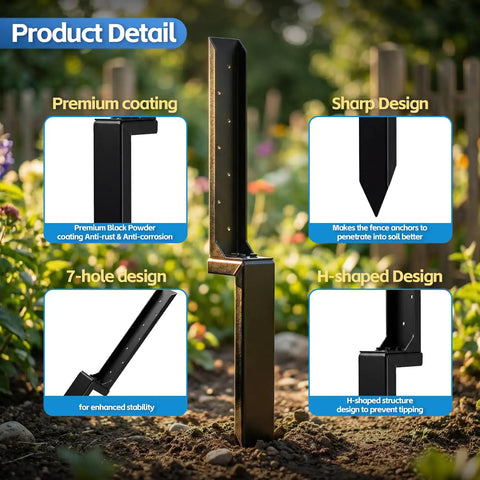 Heavy Duty Fence Post Repair Kit with rust-resistant galvanized steel stake in garden, showing premium coating and design features