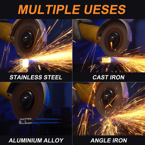 Six Inch Ultra Thin Cut Off Wheels For Angle Grinder 0.045 Inch Thick Seven Eighths Inch Arbor Fast Burr Free Metal And Stainless Steel Cutting Discs 25 Pack cutting stainless steel, cast iron, aluminum alloy, and angle iron with grinder.
