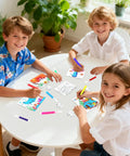 Children enjoying 24 Piece Summer Crafts Kit For Kids Ages 4 To 8, Ocean Theme Coloring Puzzles With Mermaid, Fish, Starfish