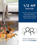 Disposall 1/2 HP Continuous Feed Garbage Disposer With Easy Install Kit Non Corded For 2-4 Person Homes in kitchen sink