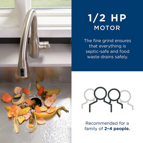 Disposall 1/2 HP Continuous Feed Garbage Disposer With Easy Install Kit Non Corded For 2-4 Person Homes in kitchen sink