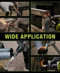Heavy Duty Brushless Cordless Die Grinder 6mm Collet 24V 5Ah Battery in action on metal with sparks flying.