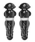 12.5 Inch Youth Catcher Leg Guards With Double Knee Protection For Ages 7 To 9, black, front view