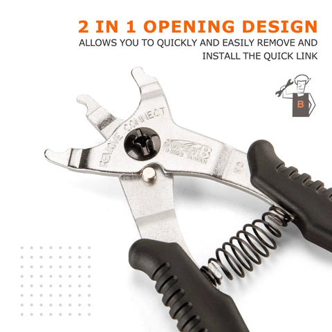 2-in-1 Master Link Pliers For Bikes, 2 In 1 Chain Tool For Quick Link Install And Removal, near close-up showing spring mechanism.