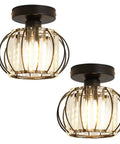 Two Pack Semi Flush Mount Ceiling Light Fixture With Lit Crystal Chandelier Style Modern Mini Indoor Ceiling Lamp
