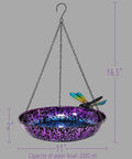 Outdoor 11 Inch Metal Hanging Bird Bath And Feeder With Colorful Purple And Blue Bowl Rustproof Black Chain Dragonfly Yard Art And Garden Decor Weather Resistant Bird Bath For Backyard Birds