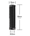 Holeshot Lock On Mountain Bike Grips With 22mm Inner Diameter, Ergonomic Black Handle Grips Showing Size Specifications