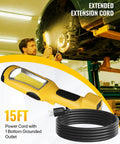 Mechanic using Built Tough 24W LED Work Light with 3000LM Output for car repair under lifted vehicle in workshop.