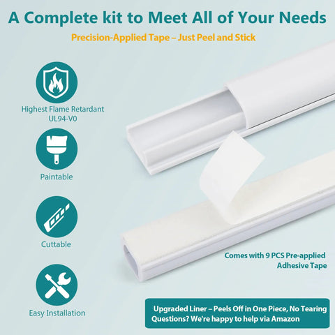 Paintable Mini Cord Cover For One Wire Self Adhesive Cable Concealer Channel Long 153 Inch White Keeps Cables Hidden