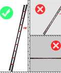 Diagram showing safe and unsafe angles for 8.5ft Aluminum Telescoping Ladder For Home And Outdoor Use, Extension Folding Multipurpose Ladder Supports 330 Lb, Great For Roofing, Roof Work, Painting, Gutter Cleaning And DIY Projects.