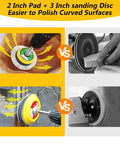 All In One 192 Pack Wet Dry Sanding Discs Kit For Rotary Tools shown polishing curved wood and metal surfaces