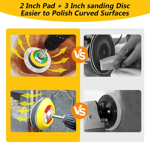 All In One 192 Pack Wet Dry Sanding Discs Kit For Rotary Tools shown polishing curved wood and metal surfaces