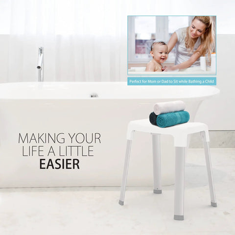 Indoor Shower Bench With Extra Large Non Slip Seat And Spa Vibe At Home Rustproof Aluminum Legs Waterproof Stool near bathtub