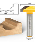 Raised Panel Cabinet Door Router Bit For CNC And Handheld Routers, 1.5 Inch Cutting Diameter, 0.5 Inch Shank, side view with dimensions