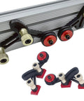 Dead Nuts Steady One Way Bearing Roller Press Feeder Aluminum Alloy Featherboard with red and black wheels for woodworking.