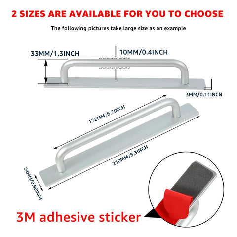 Easy Install Self Sticky Cabinet And Drawer Pull Set, Aluminum Alloy Handles With Strong Adhesive Mount, No Drill Needed, Silver Matte Finish, Durable Rust Resistant For Kitchen Cabinets, Drawers, Windows, And Closets, Large 210mm, 3M adhesive