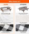 Comparison of Six Foot Picnic Table And Bench Cover Set Waterproof Windproof Elastic Tablecloth Fits 72 By 30 Inches Tables And 12 By 72 Inches Benches Three Pack With Table Cover And Bench Covers Black White Checkered Outdoor Camping Gear and other covers, highlighting elastic edges, flannel backing, and smooth surface.