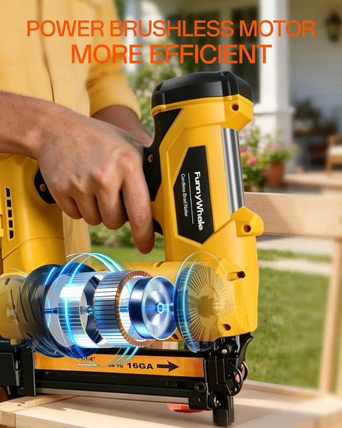 Premium Three In One Cordless Brad Nailer Featuring Zero Hassle Setup showcases a power brushless motor for efficient carpentry.