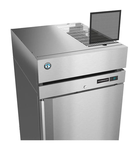 Heavy Duty Single Section Upright Freezer With Half Stainless Lock Doors 23.1 Cu Ft Capacity Field Reversible Design top view showcasing design and digital display.