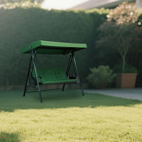 Green outdoor swing with Canopy Replacement Cover For Outdoor Swing With Waterproof UV Resistant Polyester, Weatherproof 75 By 47 Inch Fit