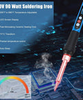 90W Soldering Iron Kit With Fast Heat Up 110V LCD Digital Soldering Gun Ceramic Heater shown with LED display and features
