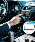 Adjustable Universal Car CB Radio Mount Bracket with radio in vehicle interior, showing secure rattle-free installation.