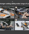 Heavy Duty Bench Mounted Circular Saw Featuring Knockout Precision Crosscut Gauge Side Extension And Smart Dust Pickup showcasing 60mm cutting depth.