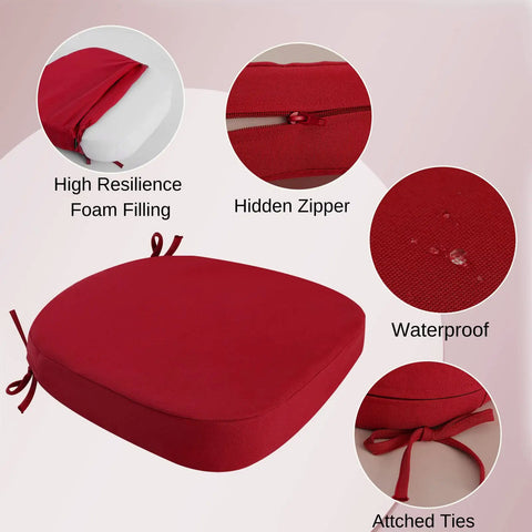 Outdoor Chair Cushions Set Of 2, 17x17 Thick D Shaped Patio Cushions Waterproof With Ties For Outdoor Dining Chairs, Soft Comfy Durable Padding
