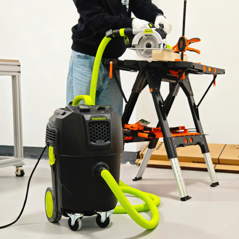 8 Gallon Dust Extractor With Auto HEPA Clean And Remote Control For Woodworking 150 CFM Airflow Power Tool Connector in use