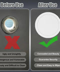 Before and after comparison of Round Aluminum Access Panel Flush Ceiling Cover showing old vs. new clean appearance.