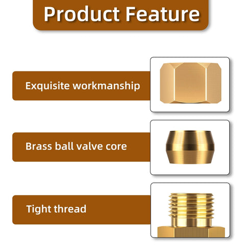 Brass compression tube fitting connector, 1/4 in OD to 1/4 in NPT female, 6 pcs; brass ball valve core.