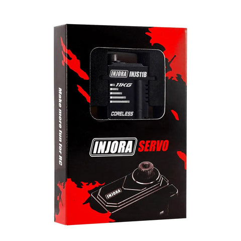 11kg Coreless High Torque RC Servo For 1/18 And 1/24 Scale RC Cars With Bottom Wire Exit, packaged in red and black box
