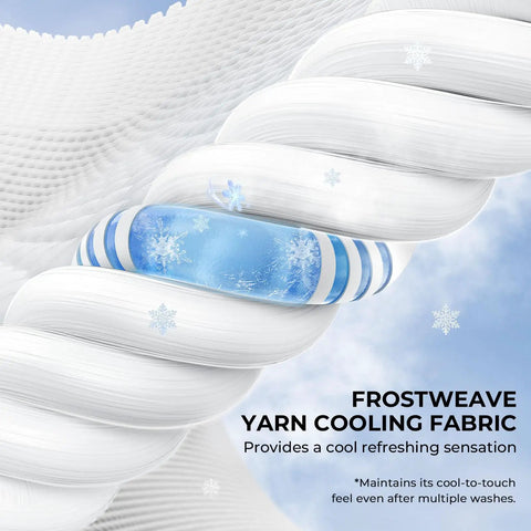 FrostWeave yarn detail of Sol Armis Pro UPF 50 Plus Fishing Gloves with cooling tech and snowflakes design.