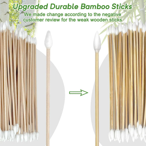 Double Pointed Cotton Swabs 200 Pcs Bamboo Sticks For Precision Cleaning showing bamboo durability upgrade