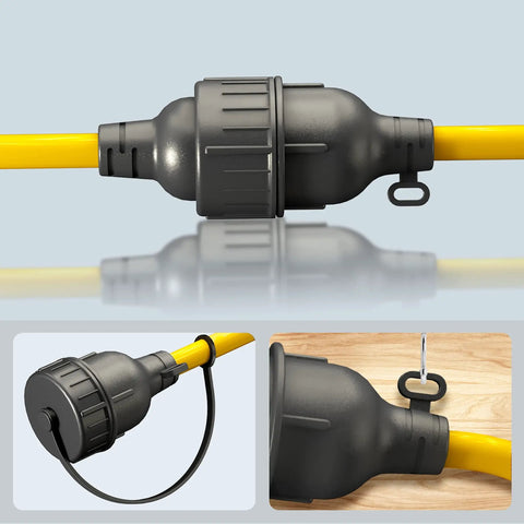 Close-up of Rugged Heavy Duty Outdoor Extension Cord 12AWG 3 Conductor Waterproof With Lighted End Flexible Cold Resistant Cord
