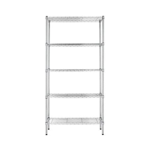 Heavy Duty Five Shelf Wire Storage Rack With Chrome Steel Finish, Adjustable Space Saving Shelving Organizer For Garage Or Kitchen, Rock Solid Zero Stress Setup, 350 Lbs Per Shelf Capacity