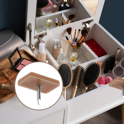 Thirty Piece Tack In Drawer Glides 17X12Mm Heavy Duty Plastic With Iron Pins Nail On Slides shown in organized vanity drawer.