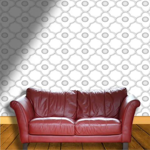 Thick Premium Vinyl Wallpaper Roll With Peel And Stick Application For Easy Peasy DIY Makeovers Featuring Light Neutral Color Aesthetic Vibe Scratch Resistant Surface Quick Room Refresh Backdrop over a brown leather sofa.