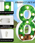 8.5 Inch Pixel Game Light Up Number 8 For Gamer Birthday Party Decor With Led Pixel Pattern Night Light Pixel Themed Centerpiece And Sign Retro Arcade Style Party Atmosphere Easy Setup Table Decor, green pixel pattern, LED lights