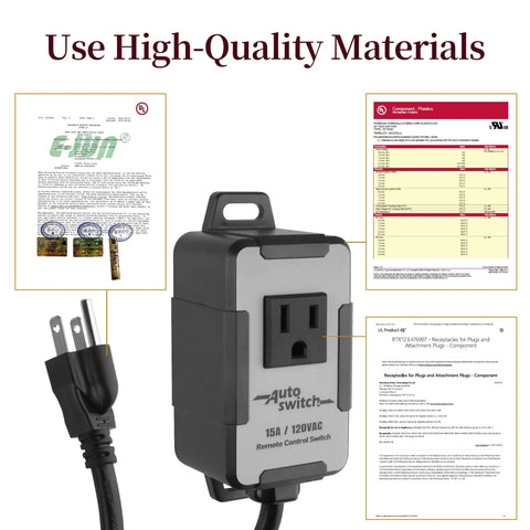Wireless Remote Control Dust Collector Starter Outlet Switch 120 Volt Battery Included Lets You Start And Stop Your Dust Collector From Anywhere In The Shop PTA09 with certification documents and power plug