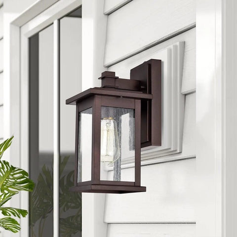 Dusk To Dawn Outdoor Wall Light With Seedy Glass In Vintage Farmhouse Bronze Finish 12.25 Inch Sconce Anti Rust Exterior 100W Max