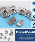 54 Piece Assorted U Style Clip On Nuts Crafted From Grade 304 Stainless Steel Snap Tight To Auto Fender And Dash Panel Hardware, various sizes shown.