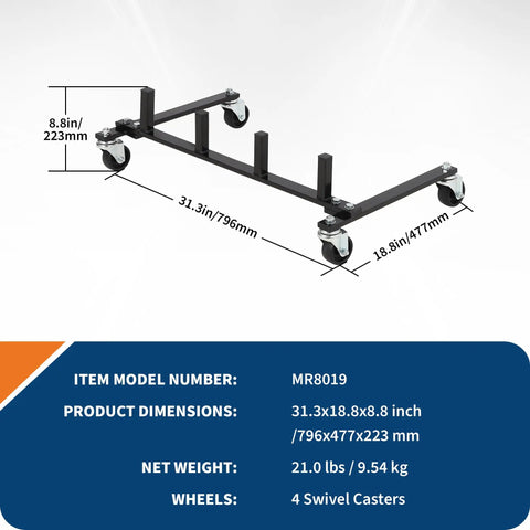 Heavy Duty Car Dolly Storage Rack With 360 Degree Swivel Casters And Four Wheel Dolly Holder in metal frame with dimensions