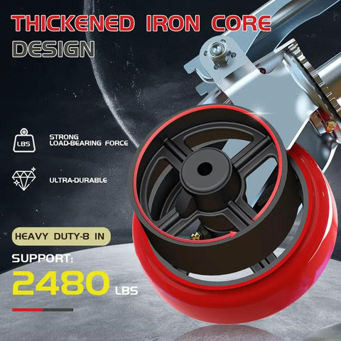 Badass Heavy Duty Eight Inch Scaffolding Caster Wheels Set Of Four featuring thickened iron core design and 2480 lbs capacity.